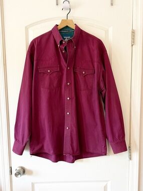 Vintage Wrangler Western Men’s Maroon Button Down Shirt Cowboy